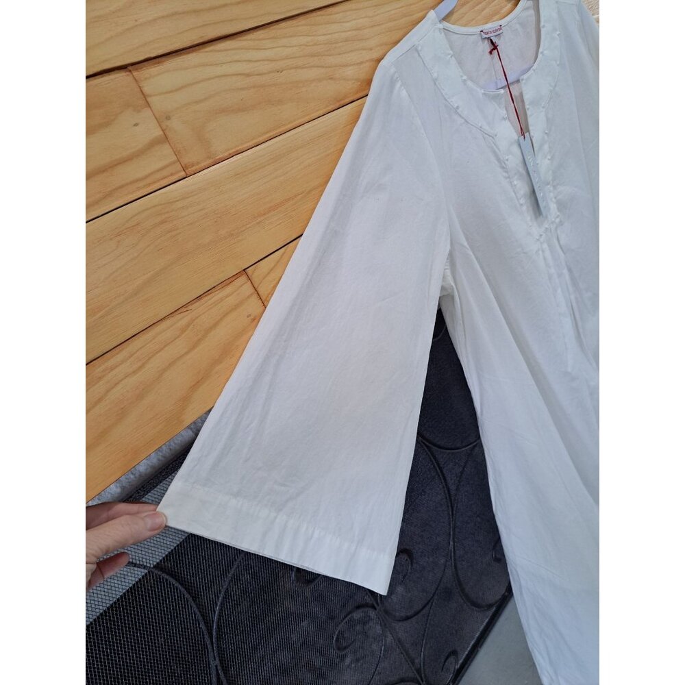 New Frances Valentine White Cotton Poplin Easy Dress  Nubs Lagenlook Pockets M - Picture 7 of 16